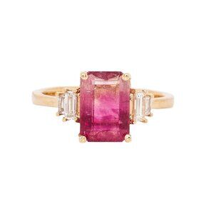 2.2cts Bi-Color Tourmaline Ring with Baguette Diamonds in Solid 14K Gold